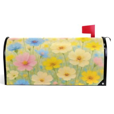 Imagem de TSENQUE Capas decorativas para caixa de correio magnética, outono, caixa de correio, vinil, flores silvestres, cores pastel, à prova de intempéries, decoração de caixa de correio, tamanho padrão 52,6