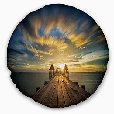 Imagem de Ponte de madeira Designart sob o cais dramático céu paisagem marítima sala de estar, sofá, almofada de alta qualidade + capa de almofada impressa em ambos os lados 40 cm