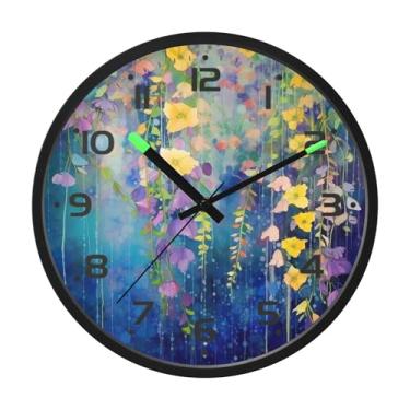 Imagem de SEHANY Relógio de parede vintage com flores de videira silencioso, sem tique-taque, relógio redondo operado por bateria, controle de som, luz noturna, relógios de parede para sala de estar, cozinha