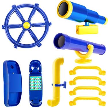 Imagem de Playground Accessories Swing Set Pirate Plastic Playground Equipment Set with Plastic Wheel, Telescope, Periscope, Telephone, Safety Handle Bars for Outdoor Playhouse Treehouse (Yellow, Blue)
