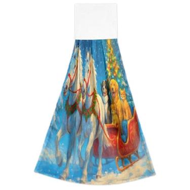 Imagem de Toalhas de mão fofas de inverno, cavalo, cachorro, outono, com laços para pendurar no forno, toalhas de dedo conjunto de 2 toalhas absorventes macias e fofas para cozinha, banheiro, 46 x 35 cm