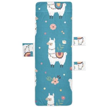 Imagem de Lindas Lhamas Azul Chaise Lounge Cadeira Toalhas de Praia Toalhas de Cadeira de Praia com Bolso Superior Ajustado Espreguiçadeira de Praia Externa 215,9 cm x 76,2 cm