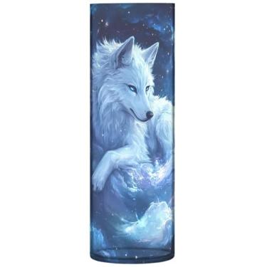 Imagem de Vaso de flor cilíndrico decorativo fantástico lobo azul espaço vaso grande bonito impressão personalizada decoração de casa sala de estar, 30 cm x 9,9 cm