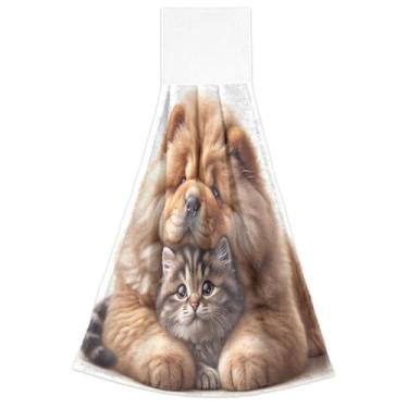 Imagem de Toalhas de cozinha penduradas no outono Chow Chow Cachorro Gato Gatinho Forno Conjunto de 2 toalhas de dedo macio absorvente bonito cozinha decoração de banheiro, 18,2 x 14 polegadas