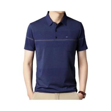 Imagem de Camisas polo coreanas para homens, camisas casuais de manga curta slim
