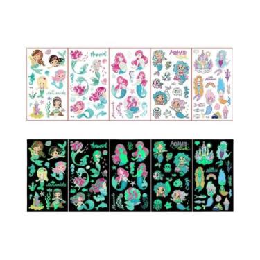 Imagem de Tatuagens Temporárias Brilhantes De Sereia, Unicórnio E Borboleta 5pcs