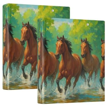 Imagem de Fichários de 3 anéis personalizados para cavalos marrons de 3 cm comporta 200 folhas, 3 pastas de anéis, fichário de receita de anel redondo, 31,5 x 27 x 6 cm, pacote com 2