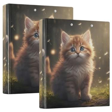 Imagem de 3 anéis de pintura digital para gatos com 3 fichários de 3 cm comporta 200 folhas, impressão de arte, 3 pastas de anel, fichário de playbill, 31,5 x 27 x 6 cm, pacote com 2
