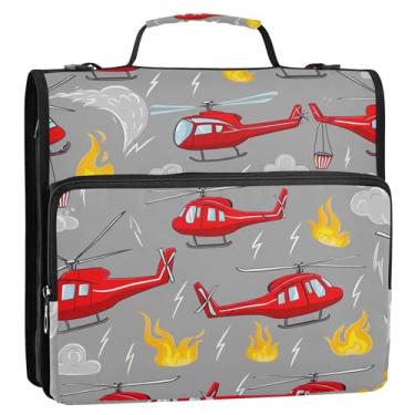 Imagem de Fichários Red Helicopters Fire Gray de 3,8 cm, fichário com 3 anéis, fichário organizador de zíper com alça, bolsa escolar básica, portfólio básico e suporte de pasta de anel