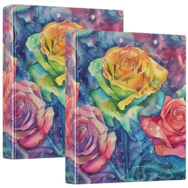 Imagem de Fichário de 3 anéis rosa arco-íris aquarela 3,8 cm comporta 200 folhas, fichário fofo para prancheta, anel redondo, 31,5 x 27 x 6 cm, pacote com 2