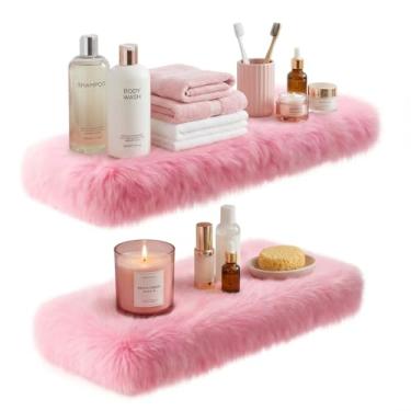 Imagem de YMVV Prateleira flutuante montada peluda de 40,6 cm, prateleira organizadora de perfume, organizador de brinquedos para banheiro moderno, 2 unidades, rosa