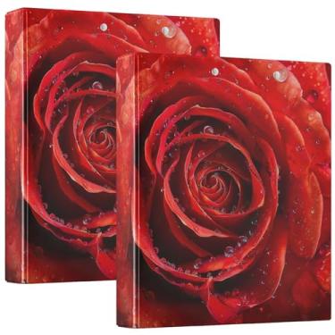 Imagem de Fichários de rosa vermelha, 3 polegadas, 3 anéis, 200 folhas, fichário decorativo para escritório, 31,5 x 27 x 6 cm, pacote com 2
