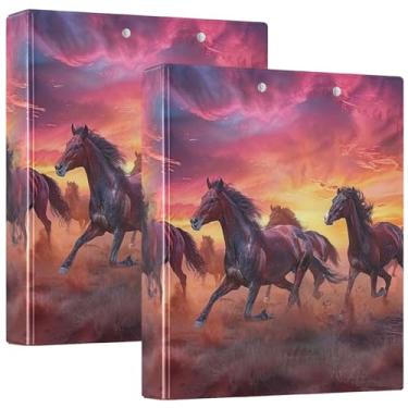 Imagem de Fichário com 3 anéis de pintura personalizada para cavalos correndo, pôr do sol, 3 polegadas, 200 folhas, impressão, 3 pastas, anel redondo fofo, fichário de apresentação, 31,5 x 27 x 6 cm, pacote com