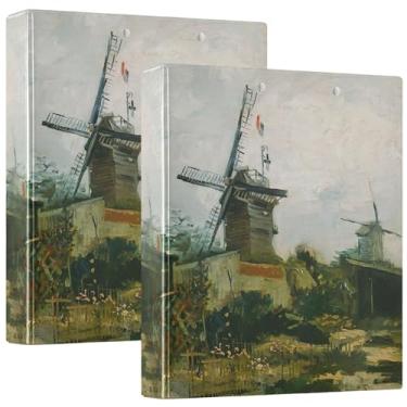 Imagem de Fichário personalizado Vincent Vangogh Mill com três anéis de 3 cm, 200 folhas, pasta redonda, 31,5 x 27 x 6 cm, pacote com 2