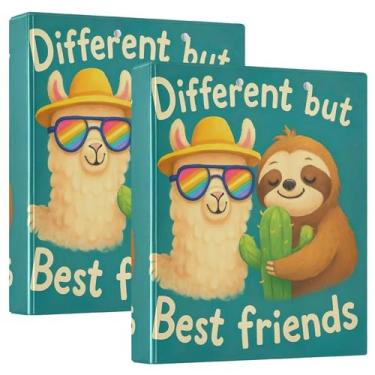 Imagem de Fichários personalizados com três anéis de preguiça de lhama com desenho fofo de 3 cm, 200 folhas, portfólio, anel redondo, fichário, 31,5 x 27 x 6 cm, 1 pacote