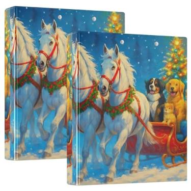 Imagem de Fichários personalizados de trenó de cavalos brancos com 3 anéis de 3 cm comporta 200 folhas, fichário de prancheta, anel redondo, 31,5 x 27 x 6 cm, pacote com 2