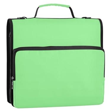 Imagem de Organizador de fichário verde pálido com zíper, 3 anéis, bolsa escolar de 3 cm com alça de ombro, pasta de armazenamento com alça de ombro com alça