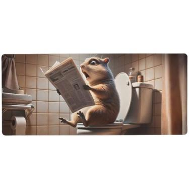 Imagem de Funny Panic Squirrel Tapete de mesa bege para jogos e uso no escritório, mouse pad completo, 80 x 30 cm, superfície lisa e antiderrapante