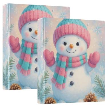 Imagem de Lindo boneco de neve rosa azul-petróleo chapéu 3 anéis fichários 1,5 polegadas comporta 200 folhas fofas pastas de caderno floral anel redondo fichário de escritório, 31,5 x 27 x 6 cm, 1 pacote