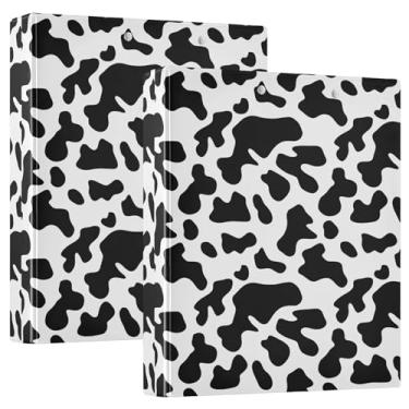 Imagem de Fichários personalizados com 3 anéis com estampa de vaca branca e preta, 200 folhas, 3 pastas de anéis, fichário resistente, 31,5 x 27 x 6 cm, pacote com 2