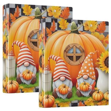 Imagem de Gnomos de abóbora de outono fofos 3 anéis para fichários de 3 cm comporta 200 folhas, pastas de portfólio divertidas, fichário redondo, 31,5 x 27 x 6 cm, pacote com 2