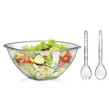 Imagem de Saladeira Grande 4,5 L + Colher + Garfo de salada acrílico Conjunto Pa
