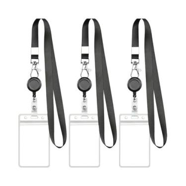 Imagem de Porta-Crachá Ajustável Em PVC Com Cordão Retrátil Preto E Gancho De Cl