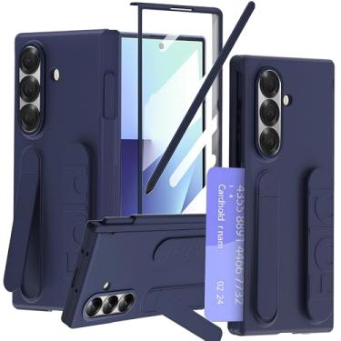 Imagem de YQODSZ Capa para Samsung Galaxy Z Fold 6 com alça de dedo com compartimento para cartão, [compartimento para caneta S e caneta] [suporte] [protetor de tela] Capa protetora de proteção de dobradiça de