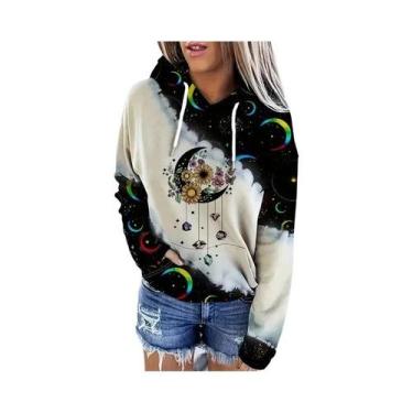 Imagem de Moletom Feminino Com Estampa De Lua E Capuz Ajustável, Manga Longa, Ca