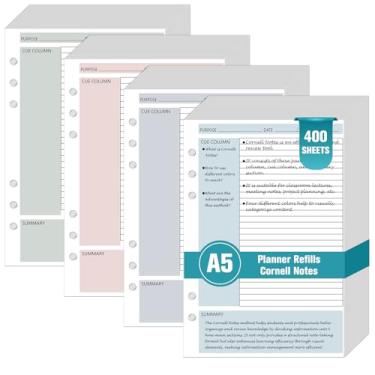 Imagem de Refil de papel de 400 folhas Cornell Notes A5 para fichário de 6 anéis, espaçamento de 0,5 cm, papel de folha solta A5, refil de caderno Cornell, sistema de enchimento, papel para escola, escritório