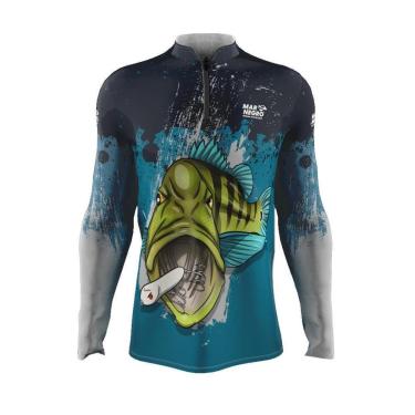 Imagem de Camisa de Pesca Proteção Solar UV Tucunaré Azul 2021 - Mar Negro-Unissex