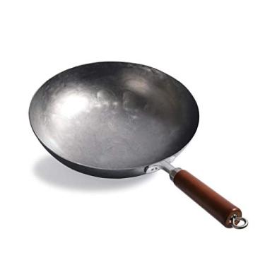 Imagem de Conjuntos de panelas 32/34 cm Wok tradicional feito à mão Wok de ferro à moda antiga sem revestimento panela a gás antiaderente Wok panela de panelas (tamanho: 32 cm)