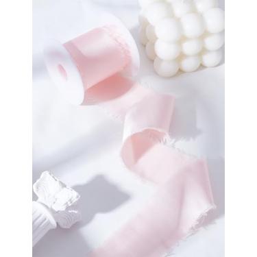 Imagem de 5,47 jardas (5 m) fita de franja desgastada de poliéster, borda crua, acabamento de lavanda blush com carretel de plástico para convites de casamento, buquês de noiva, 1-3/8 polegadas (35 mm)