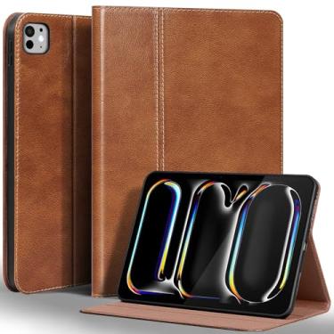 Imagem de Gexmil Capa de couro genuíno para iPad Pro de 13 polegadas (M5/M4) 2025/2024 com suporte ajustável, capa protetora à prova de choque de couro premium inteligente, hibernar/despertar automático