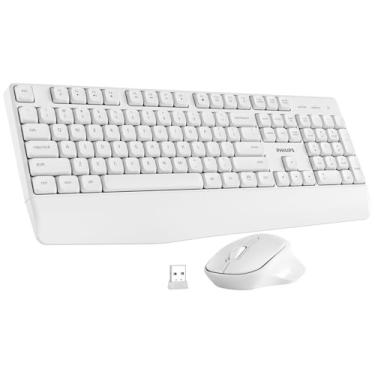 Imagem de PHILIPS Combo de teclado e mouse sem fio - combo ergonômico de teclado e mouse com design silencioso, Plug and Play, modo de suspensão e teclado de 2,4 GHz para Mac, Windows, laptop - branco