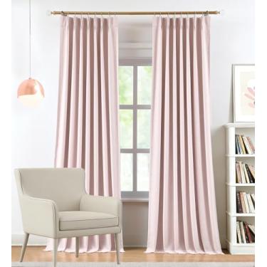 Imagem de Cortinas blecaute plissadas rosa macio com painéis de cortina escurecimento de ambiente misto de linho 284,5 cm para sala de estar quarto isolamento térmico para o verão cortinas plissadas com ganchos