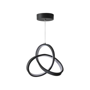 Imagem de Luminária pendente geométrica preta, luminária linear de metal com cúpula de acrílico, luminária de suspensão para sala de jantar, lustre LED de 16W - 3 modos de cor, luminária de teto moder