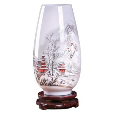 Imagem de Vaso decorativo de cerâmica para flores | Adequado para sala de estar, estudo, quarto, | Decoração de cerâmica branca com flores feitas à mão