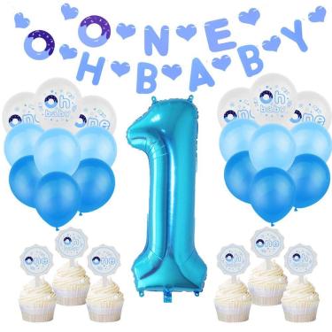 Imagem de Kit de balões, 1º aniversário do bebê, azul, 28 unidades de balões de látex