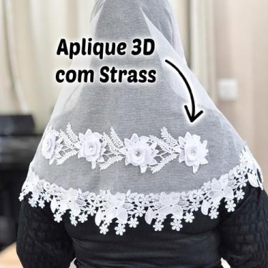 Imagem de Véu Ccb Congregação Cristã Aplique Floral 3D Com Strass Adulto (modelo