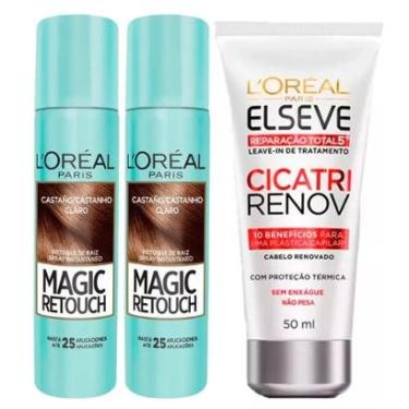 Imagem de Kit 2 Corretivo Capilar Magic Retouch Castanho Claro 1 Leave-In Elseve Cicatri Renov - 50ml-Unissex