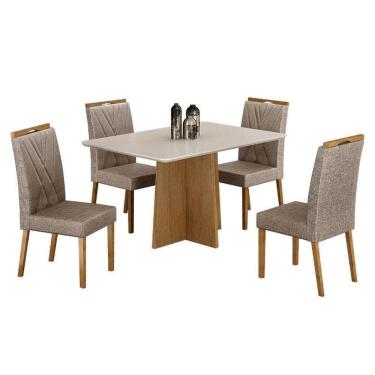Imagem de Mesa De Jantar Jade 120x80cm Cinamomo Off White Com 4 Cadeiras Lara Linho Bege - Valdemóveis