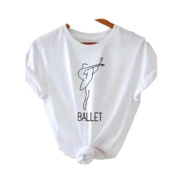 Imagem de Camiseta Casual Feminina Elegante Com Estampa De Dança De Balé, Gola R