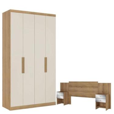 Imagem de Guarda Roupa Solteiro Milan 4 Portas Capuccino Off White Acetinado e C