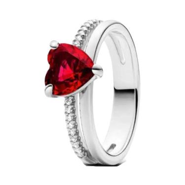 Imagem de Anel Em Forma De Coração Com Pedra Vermelha Em Prata Esterlina 925 Cor