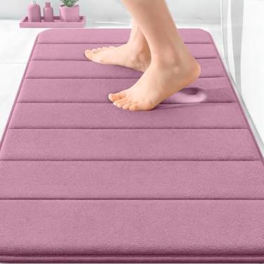 Imagem de OLANLY Tapete de banho listrado de espuma viscoelástica 76 x 50 cm, tapetes absorventes supermacios, secagem rápida, tapetes de chuveiro laváveis na máquina, tapete de banho, acessórios de decoração