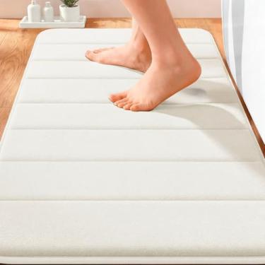 Imagem de OLANLY Tapete de banho listrado de espuma viscoelástica 76 x 50 cm, tapetes absorventes supermacios, secagem rápida, tapetes de chuveiro laváveis na máquina, tapete de banho, acessórios de decoração