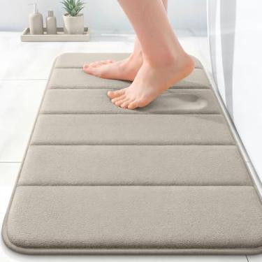Imagem de OLANLY Tapete de banho listrado de espuma viscoelástica 61 x 40 cm, tapetes de banheiro absorventes super macios, secagem rápida, tapetes de chuveiro laváveis na máquina, tapete de banho, acessórios