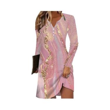 Imagem de Vestido Básico Feminino De Verão Com Decote Em V E Botões, Com Strass 