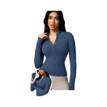 Imagem de Jaqueta Esportiva Feminina De Manga Longa Com Zíper E Gola Alta Em Cor